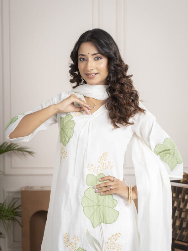 Noor White Hand-Embroidered Suit Set ethnic wear for women, festive ethnic wear, festive suit set, lightweight silk blend suit, silk blend suit set, silk kurta set, women’s silk suit Noor White Hand-Embroidered Suit Set ethnic wear for women, festive ethnic wear, festive suit set, lightweight silk blend suit, silk blend suit set, silk kurta set, women’s silk suit