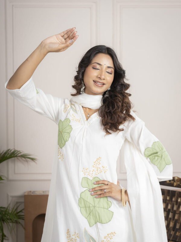 Noor White Hand-Embroidered Suit Set ethnic wear for women, festive ethnic wear, festive suit set, lightweight silk blend suit, silk blend suit set, silk kurta set, women’s silk suit Noor White Hand-Embroidered Suit Set ethnic wear for women, festive ethnic wear, festive suit set, lightweight silk blend suit, silk blend suit set, silk kurta set, women’s silk suit
