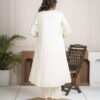White Cotton Mulmul A-Line Suit Set with Hand Embroidery ethnic wear for women, festive ethnic wear, festive suit set, lightweight silk blend suit, silk blend suit set, silk kurta set, women’s silk suit 